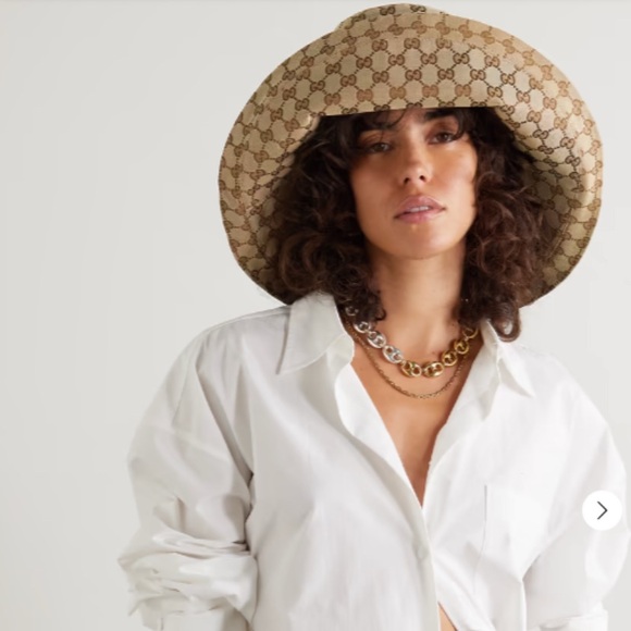 Gucci GG Monogram Bucket Hat Wide Large Brim Beige Canvas Sun Coverage Jacquard - Picture 9 of 16